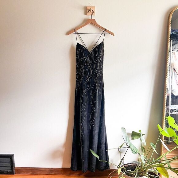 Tiffany Designs 100% Silk Black Beaded Dress Size 4 - Picture 4 of 9